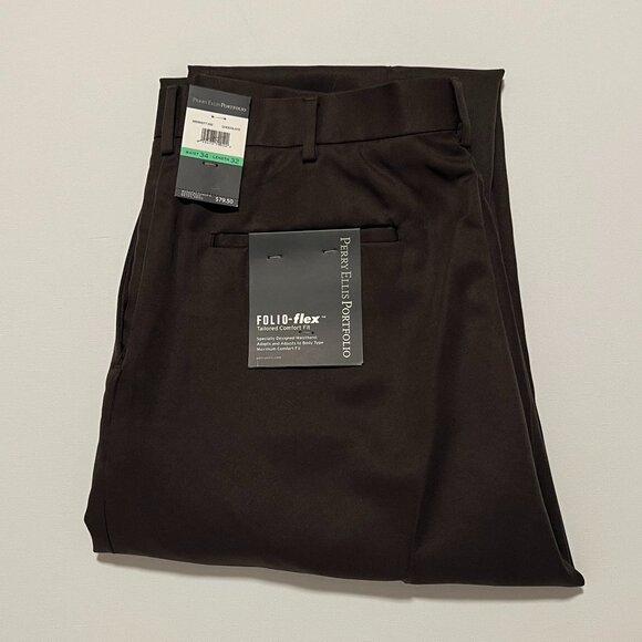 Perry Ellis Dress Pants *NWT Folio-Flex Comfort Fit Brown Men's size 34x32 - Picture 1 of 7